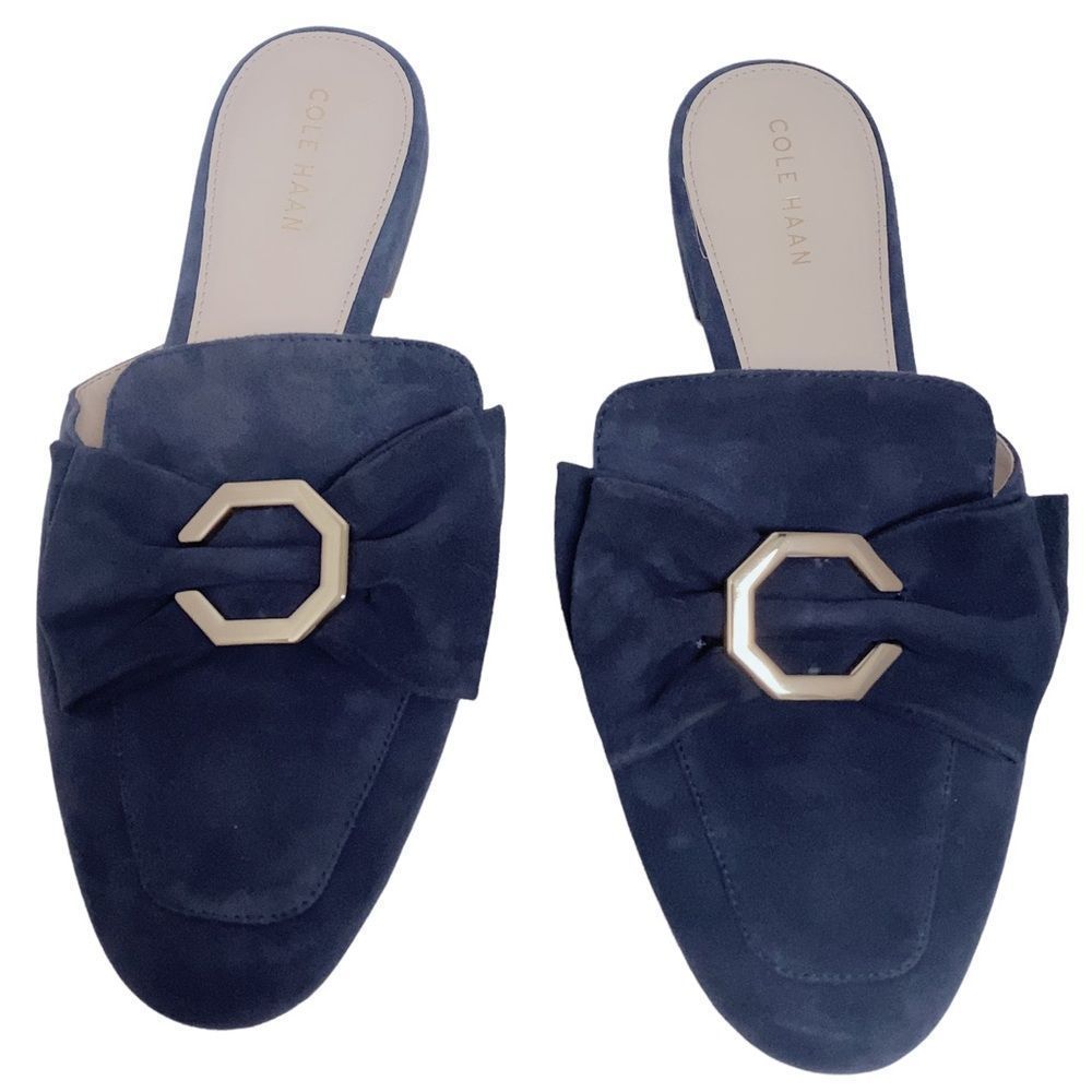 Cole Haan Suede Slip On Sandal Blue 8.5 Comfort Work Office Vacation Nautical